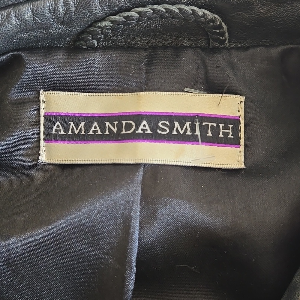 Amanda Smith Vintage Black Leather Collared Jacket Plus Size - Picture 7 of 10